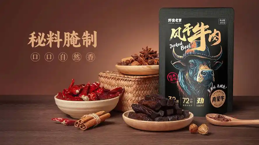 创意风干牛肉干包装设计-休闲肉制品零食包装袋设计【鲸奇创意】