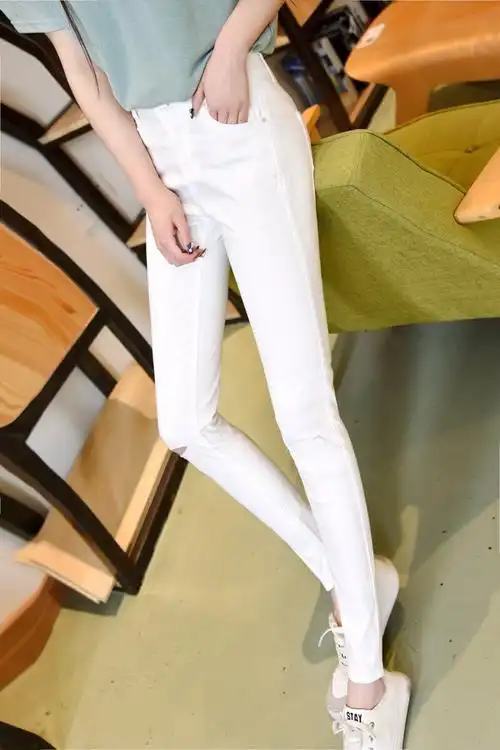 2019春季新款高弹力显瘦割破洞纯白牛仔裤女长裤小白裤女一件代发