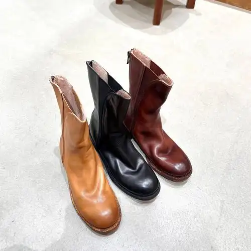 zachpeng真皮粗跟做旧马丁靴英伦风短筒厚底后拉链女靴切尔西短靴