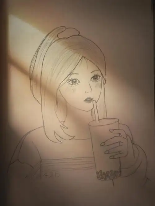 教大家画一个喝奶茶的小美女