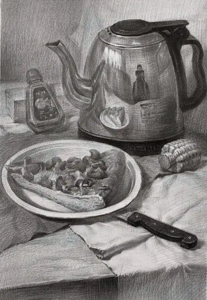 一模素描静物考题范画,来张竖构图.#素描静物 #素描教程 # - 抖音