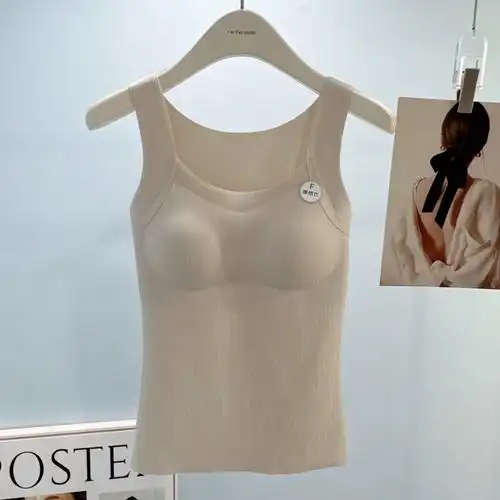 暖感衣秋冬螺纹磨毛保暖背心女带胸垫宽肩美背打底上衣内搭吊带潮