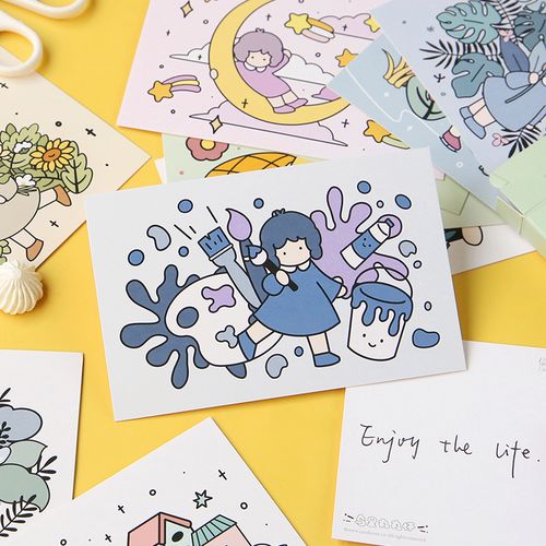 可爱卡通插画少女心治愈系盒装明信片 乌里丸丸仔 简约小清新春日烂漫