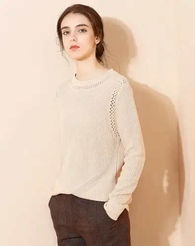 osa欧莎秋冬款 米杏色女款针织打底衫毛衣