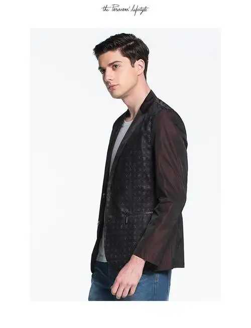 elle homme男装夹克男士时尚修身茄克衫男青年西服领休闲外套新品_不