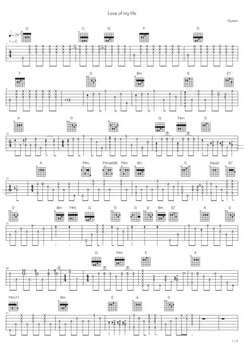皇后乐团loveofmylife吉他谱