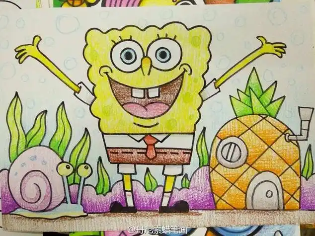 儿童画:夏日荷塘景色儿童蜡笔画欣赏儿童画《笑一笑》《一起去旅行》