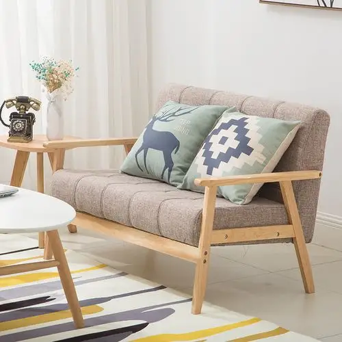 简易沙发小户型双人日式实木网红款卧室少女迷你阳台出租屋二人椅