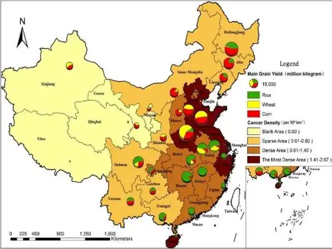 看看下图,颜色深浅表示癌症的严重程度.湖南根本排不上号.