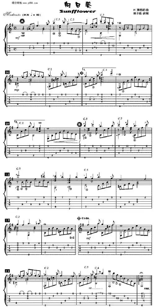 向日葵吉他谱