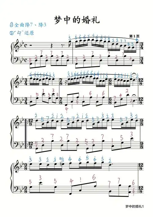 梦中的婚礼  #钢琴弹奏  #钢琴谱  #五线谱  #钢琴