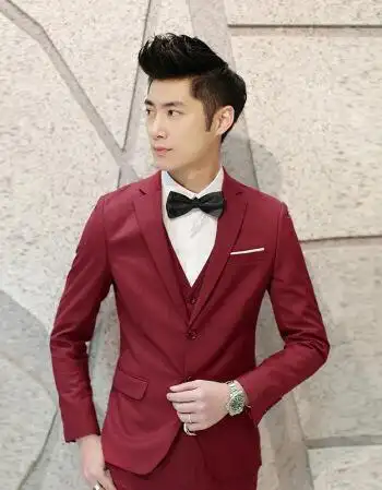 男士大码装 纯色西服男商务休闲结婚正装礼服 酒红色 xxxl
