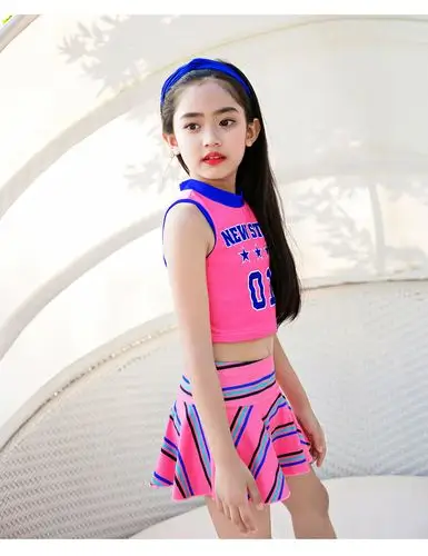 千日红 儿童泳衣二件套女孩新款分体裙式学生保守游泳衣 小中大童加大