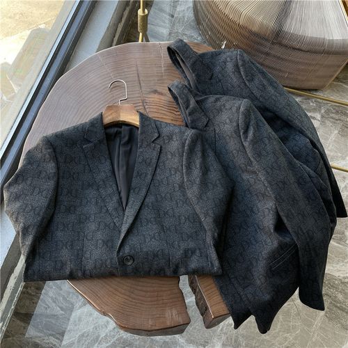 低调有品位!不规则色织字母提花休闲西服男士洋气外套