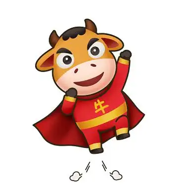 2021牛年新年卡通手绘福禄寿喜元素原创插画素材新年黄色卡通牛气冲天