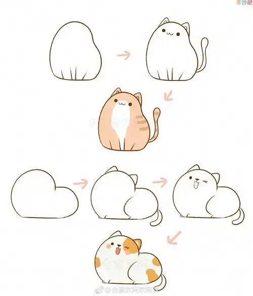 可爱小猫咪卖萌动漫简笔画