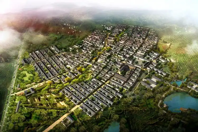 田家村鸟瞰图本设计基于乳山雄厚的文化背景,我们提出以"红色文化"为