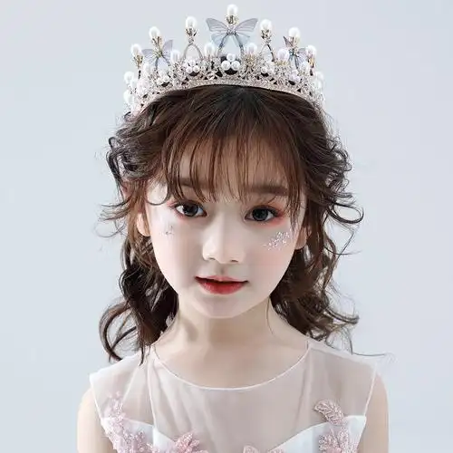 饰女童冰雪奇缘皇冠头饰女孩公主可爱韩版生日演出珍珠王冠蝴蝶皇冠