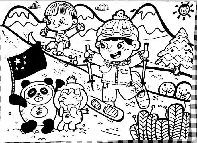 幼师考编绘画运动会冬奥会冬天主题画
