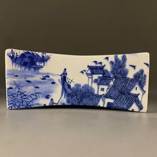 云漫卿青花陶瓷枕头仿古款乾隆年制青花江南水乡山水图大枕头 古董瓷