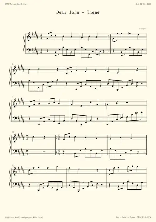 钢琴谱dearjohntheme