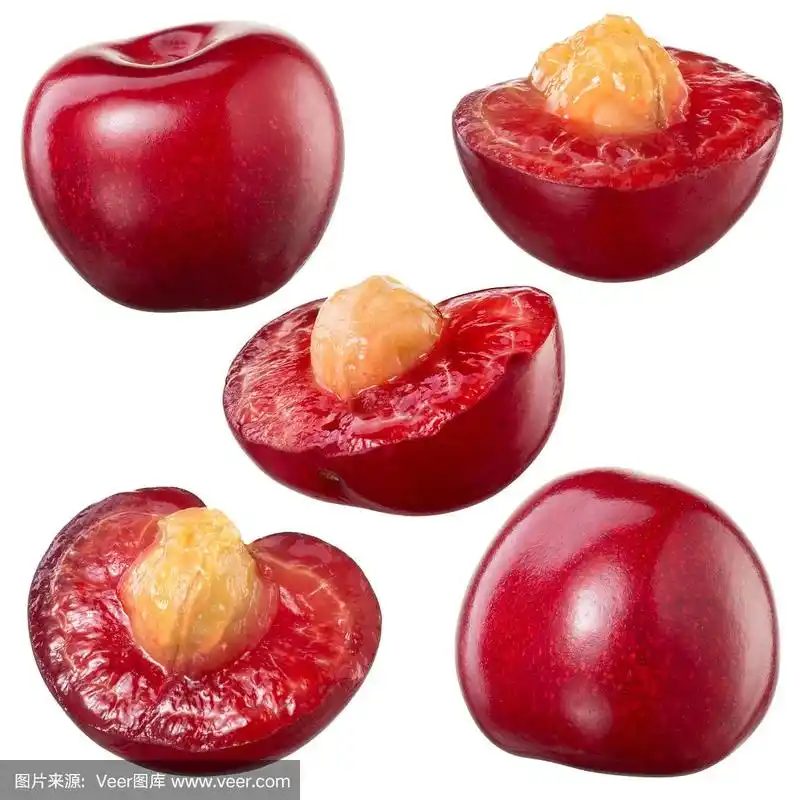 樱桃,白色背景,分离着色,矢状,横截面