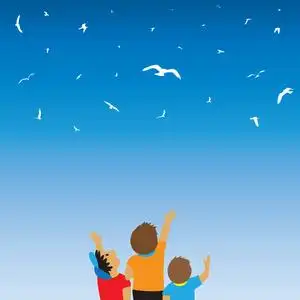 孩子们,天空中的小鸟.童年照片