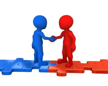 形成一个红色箭头的粗略小人标志-团队插图概念小人创造价值的合作