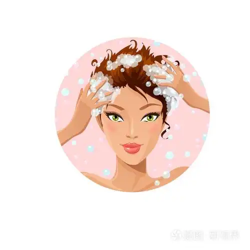 洗头发的漂亮女孩插画-正版商用图片09kygl-摄图新视界