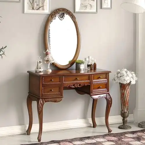 美式梳妆台欧式实木法式意大利轻奢化妆桌镜子轻奢家具现代小户型
