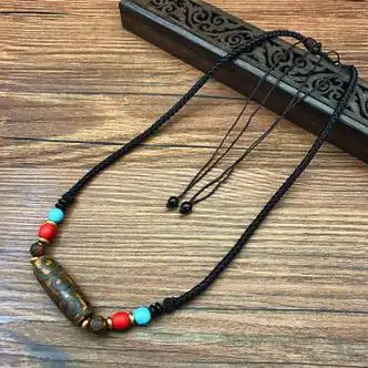 弋橙藏式玛瑙天珠项链民族风九眼天珠编绳锁骨链男女百搭饰品吊坠挂件