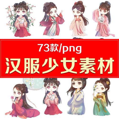 中国古风汉服少女装饰素材手绘可爱卡通q版女孩png免扣人物图片