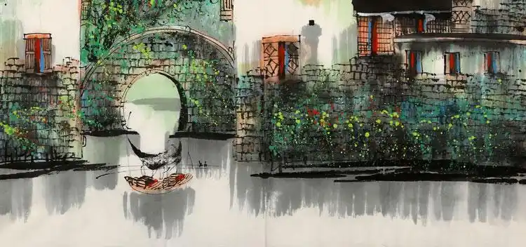 刘懋善山水四尺斗方国画江南水乡纯手绘名家字画写意名人书画作品纯