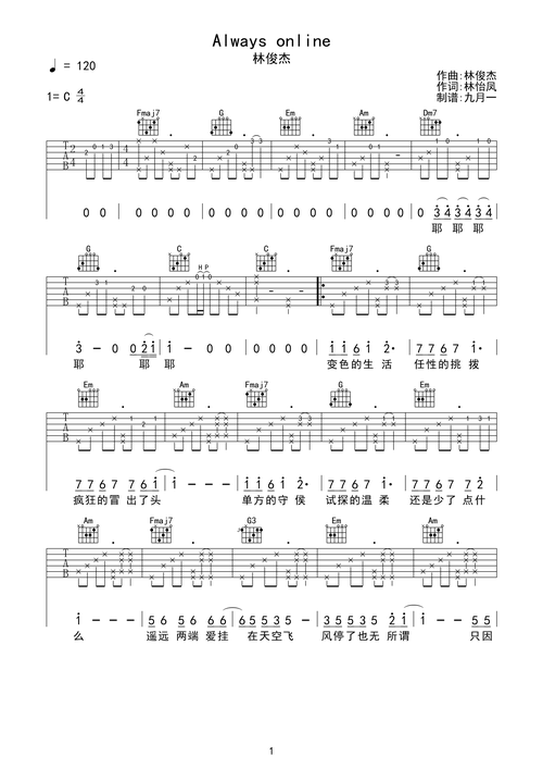 always online-林俊杰 完美c调完整版吉他谱c调六线pdf谱吉他谱-虫虫