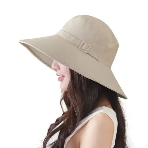 日本太阳帽女士遮阳帽防紫外线帽沿upf50简洁沙滩气质帽子