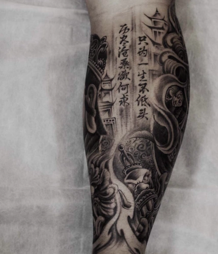 霸气男生菩萨大黑天包小腿纹身欣赏 (8)