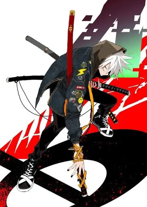 动漫持刀客人物绘画,色调和构图太棒了!好酷!