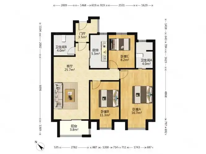 世茂君望墅3室2厅2卫101.8㎡南北320万