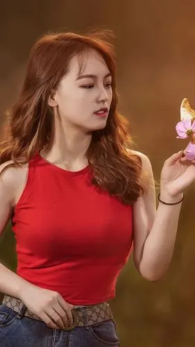 女孩和花,卷发,蝴蝶 iphone 壁纸