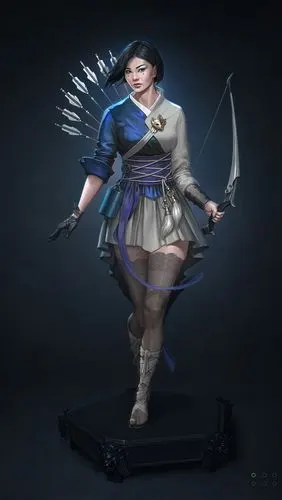 幻想亚洲女孩,短发,弓,弓箭手 iphone 壁纸