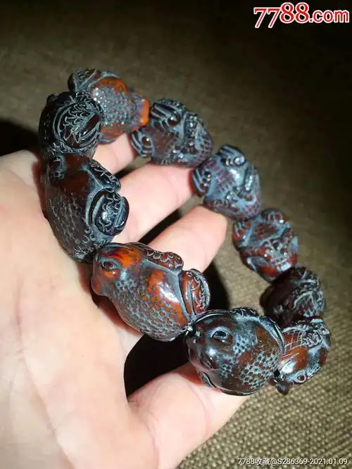 牛角雕刻青蛙"呱呱来财"手链,不议价