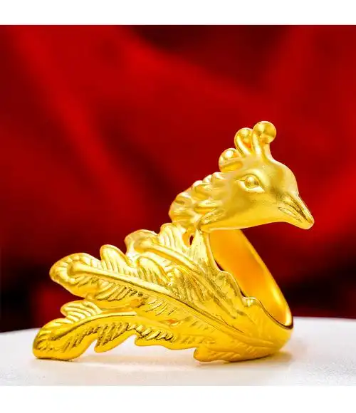 过年情人节礼物黄金戒指女999足金时尚大气凤凰食指戒3d硬金显大豪华