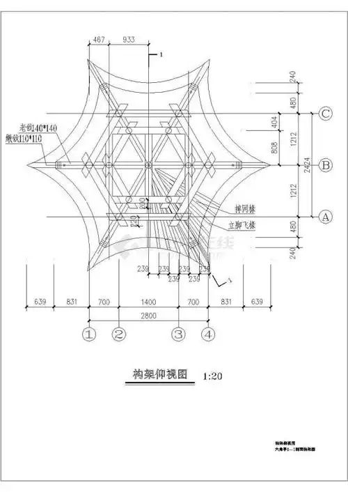 木结构六角亭cad示意图