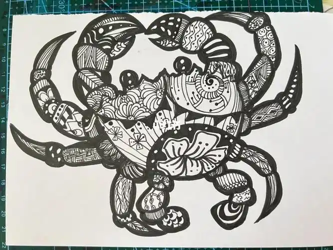 儿童画  #黑白线描  #线描  #螃蟹