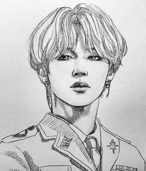 人物素描,帅气的韩系明星素描画,防弹少年团,朴智旻