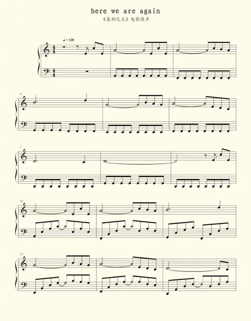 喜剧之王here we are again钢琴谱完整版,难度 - 抖音