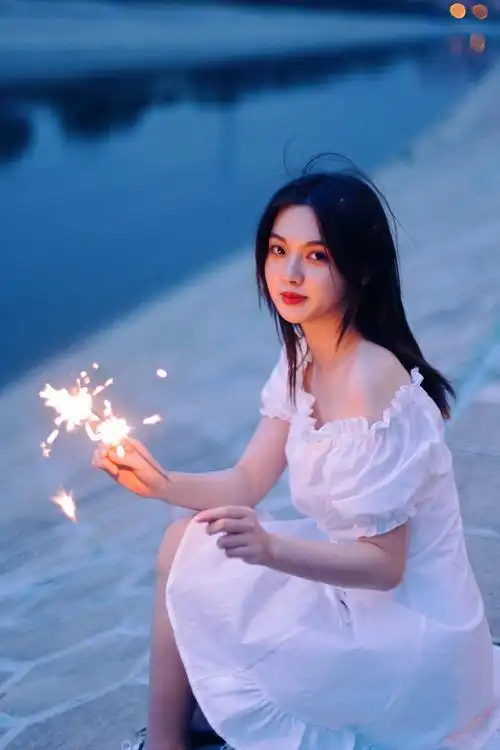 仙女棒夜景写真少女写真