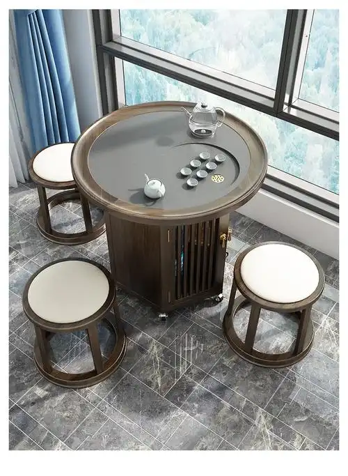 尤亚茶桌椅组合实木小型茶桌客厅阳台家用小茶台圆形小茶桌可移动茶车
