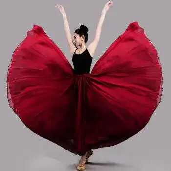 伊必圣 新疆舞大摆裙720度舞蹈裙纱裙古典舞长裙半身大裙摆飘逸民族