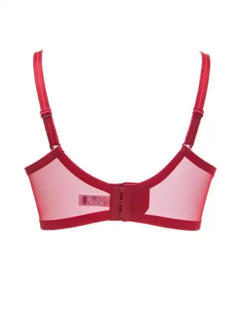 红色全花朵蕾丝薄款3/4杯钢圈文胸